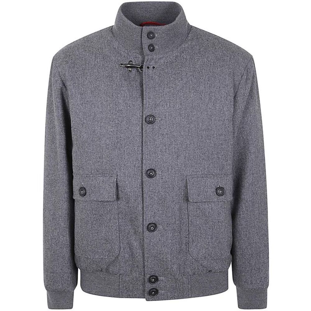 FAY Men's Stand Collar Wool Blend Bomber Jacket with Hook Fastening Men GREY